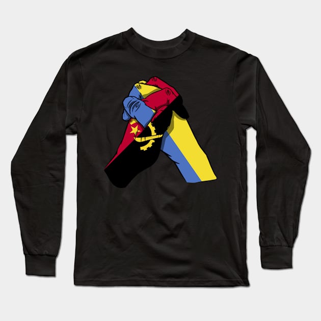 Angola and Ukraine Flags Holding Hands Ukraine Angola Roots Long Sleeve T-Shirt by BramCrye